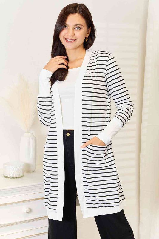 Chic Striped Open Front Longline Cardigan