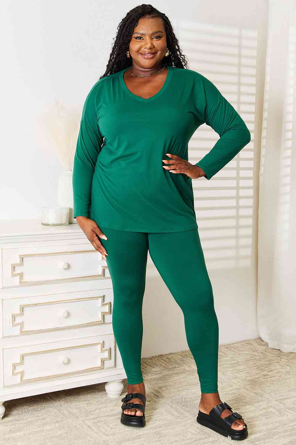 Regular and Curvy Size Long Sleeve Top and Leggings Set