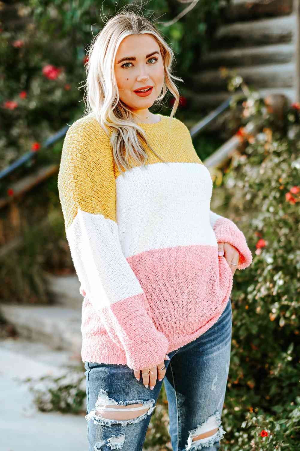 Color Block Round Neck Sweater