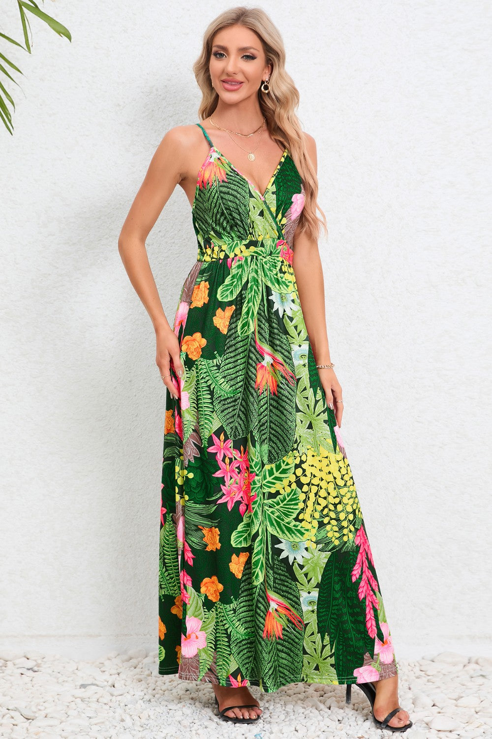 Regular & Plus Size Printed Surplice Maxi Dress