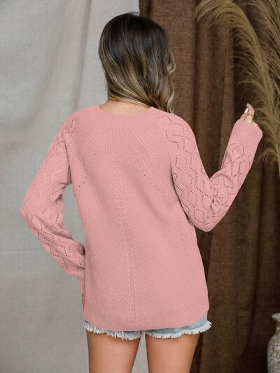 Regular & Plus Size Round Neck Raglan Sleeve Sweater