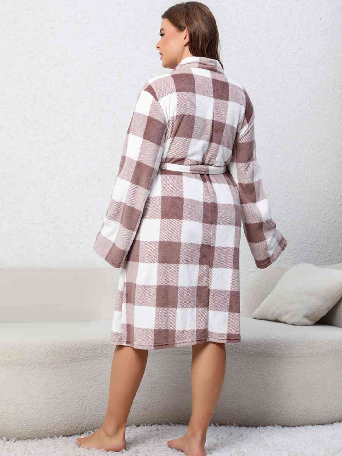 Plaid Tie Front Robe with Pockets