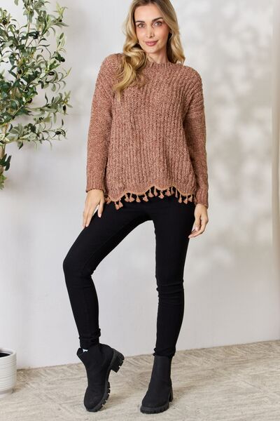 Tassel Trim Long Sleeve Sweater