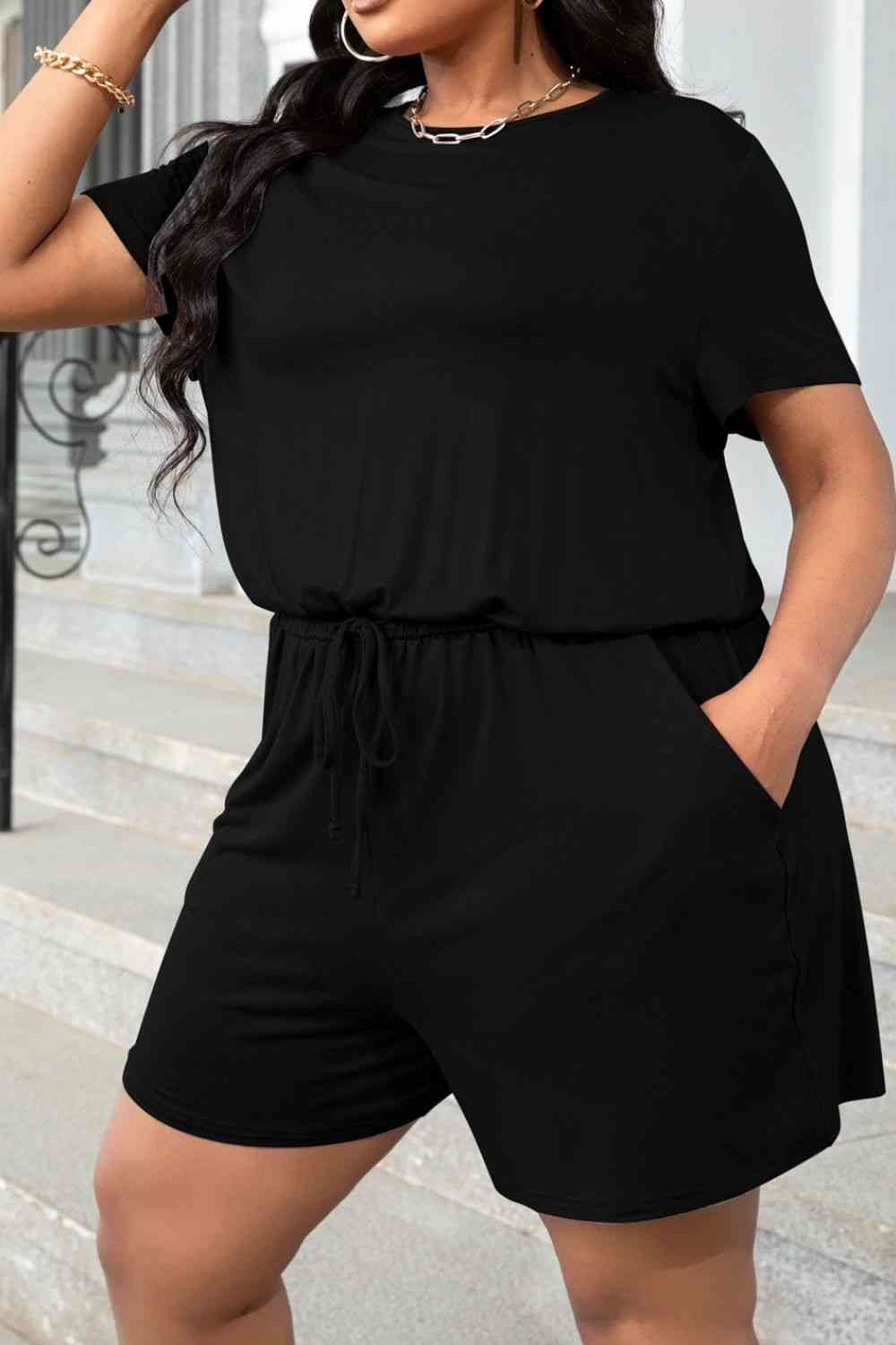 Chic & Curvy Drawstring Waist Romper with Pockets