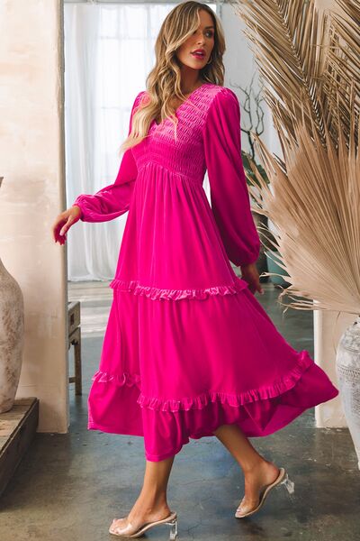 Hot Pink Frill Tiered Dress