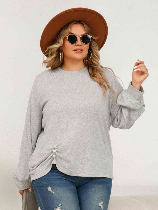 Chic Round Neck Ruched Long Sleeve Top