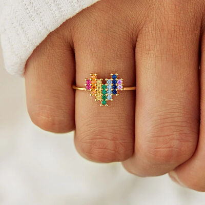 Multicolor Heart Shape 925 Sterling Silver Ring