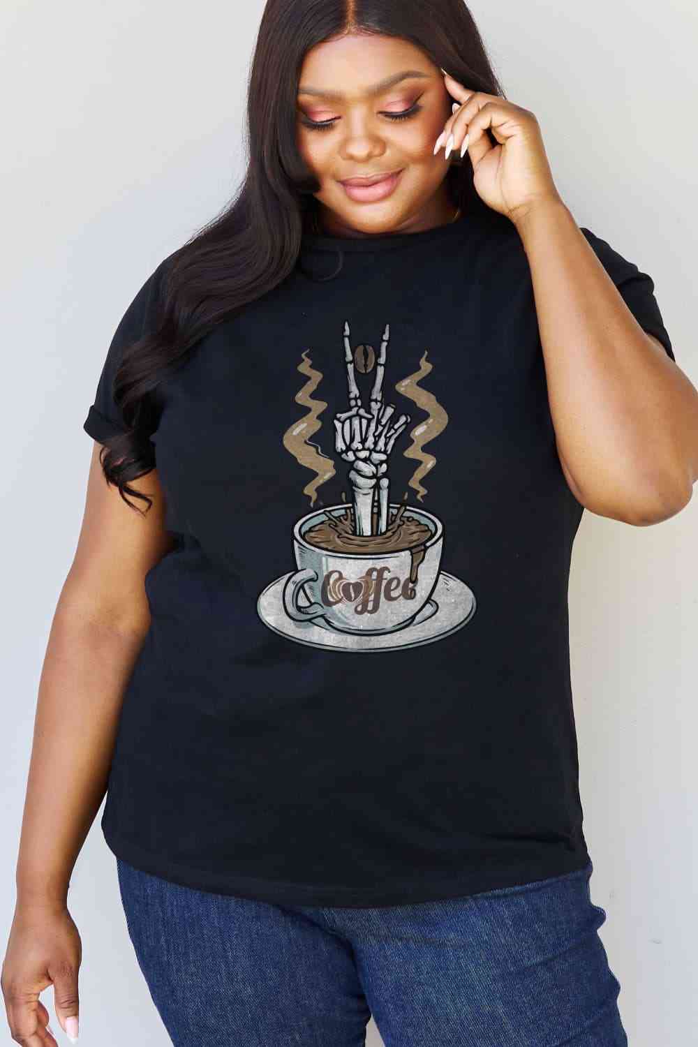 Regular and Curvy Size COFFEE Graphic Cotton T-Shirt