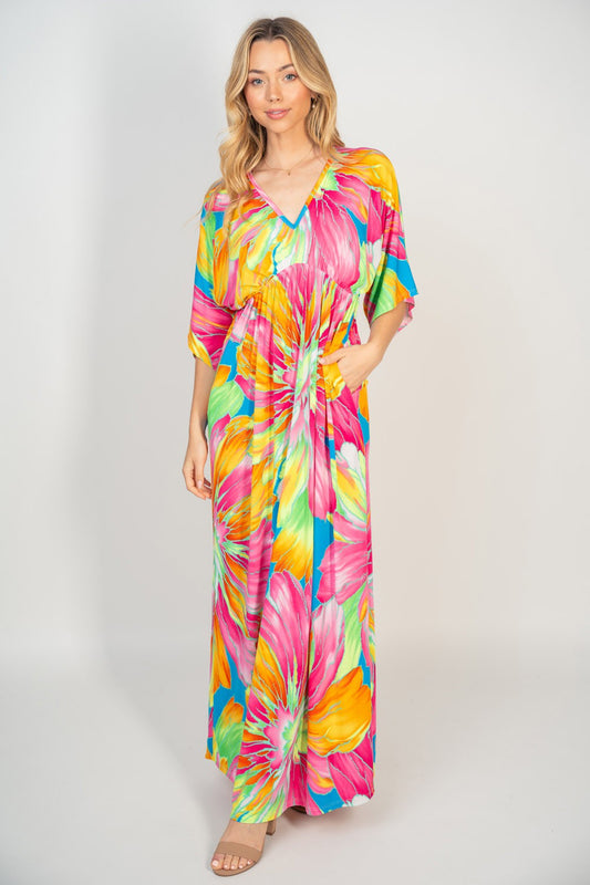 Floral Printed Maxi Dress with Pockets