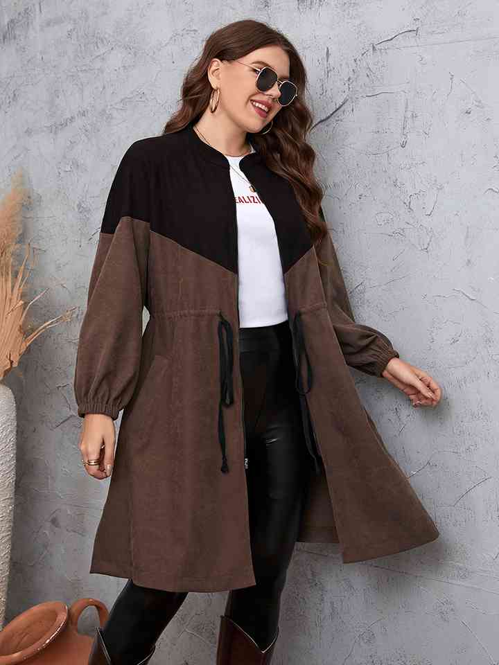 Plus Size Two-Tone Dropped Shoulder Trench Coat