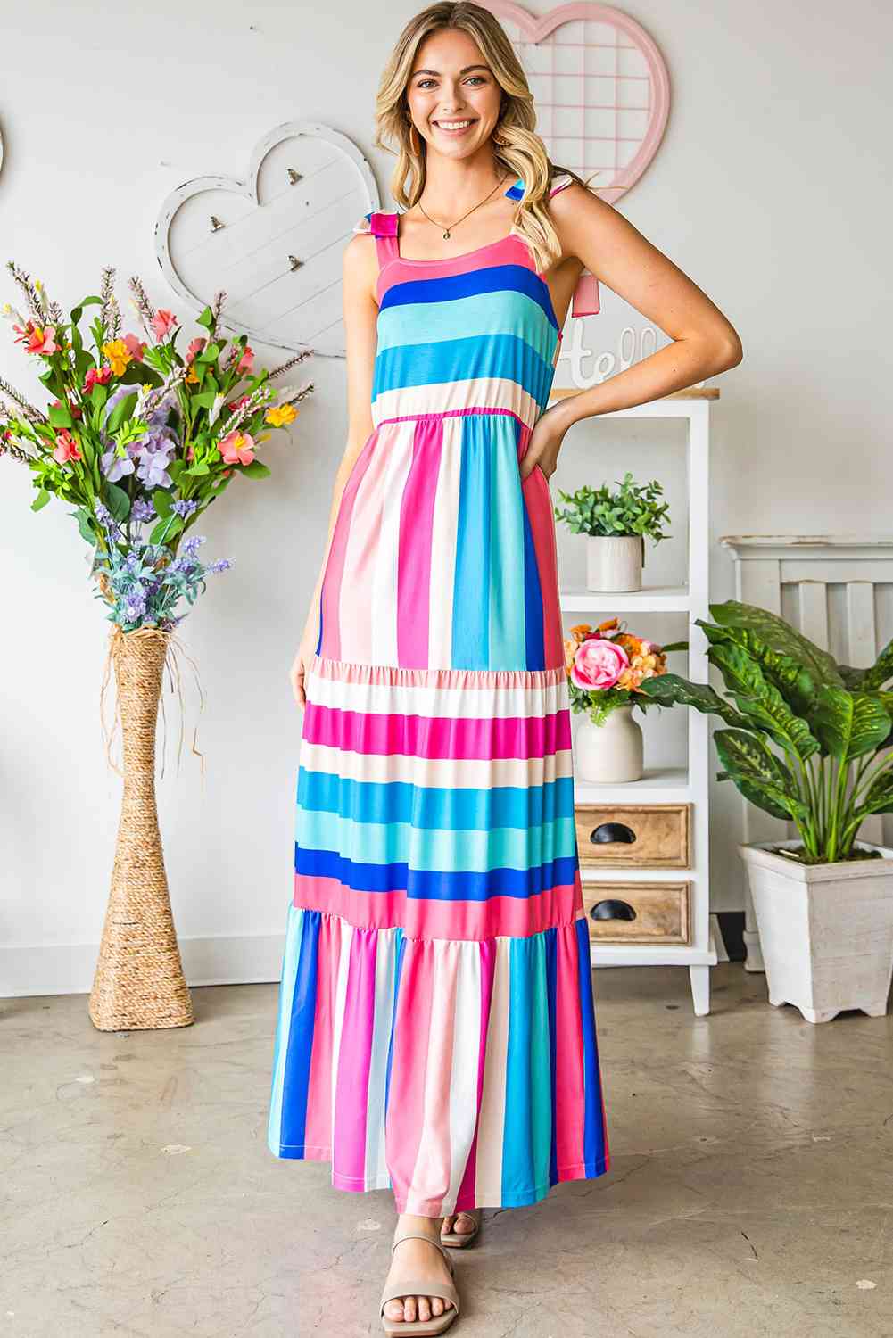 Multicolored Striped Sleeveless Maxi Dress