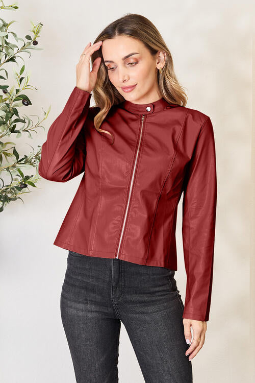 Chic Mock Neck Zip Up Jacket