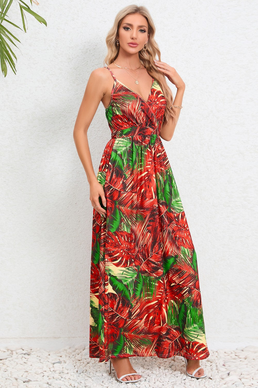 Regular & Plus Size Printed Surplice Maxi Dress