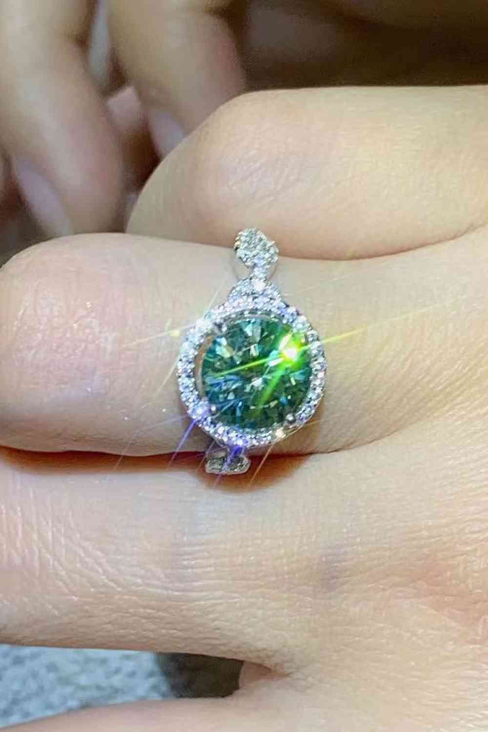 Moissanite Emerald Green Ring