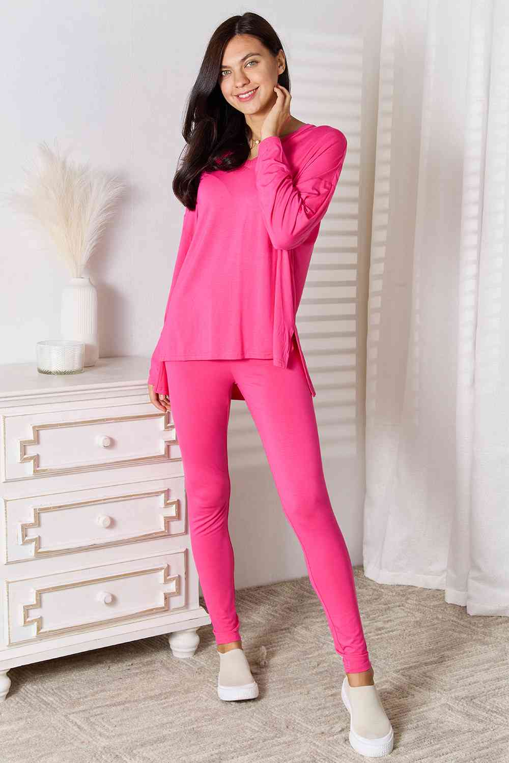 Regular and Curvy Top and Pants Lounge Set