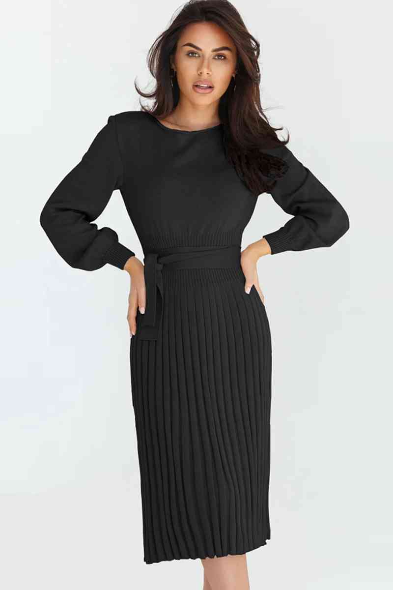 Regular and Curvy Size Pleated Sweater Dress