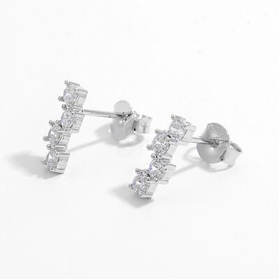 Sterling Silver Inlaid Zircon Stud Earrings