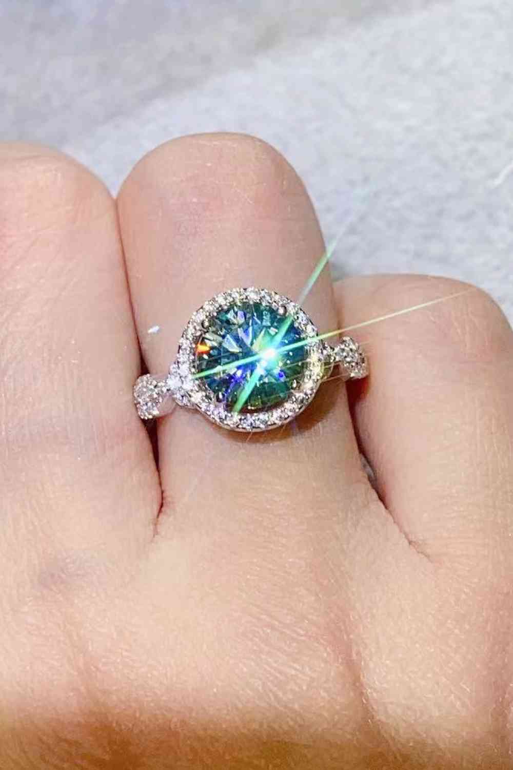 Moissanite Emerald Green Ring