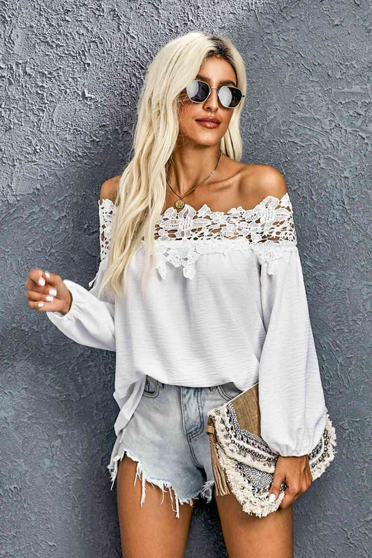 Chic Lace Trim Off-Shoulder Blouse