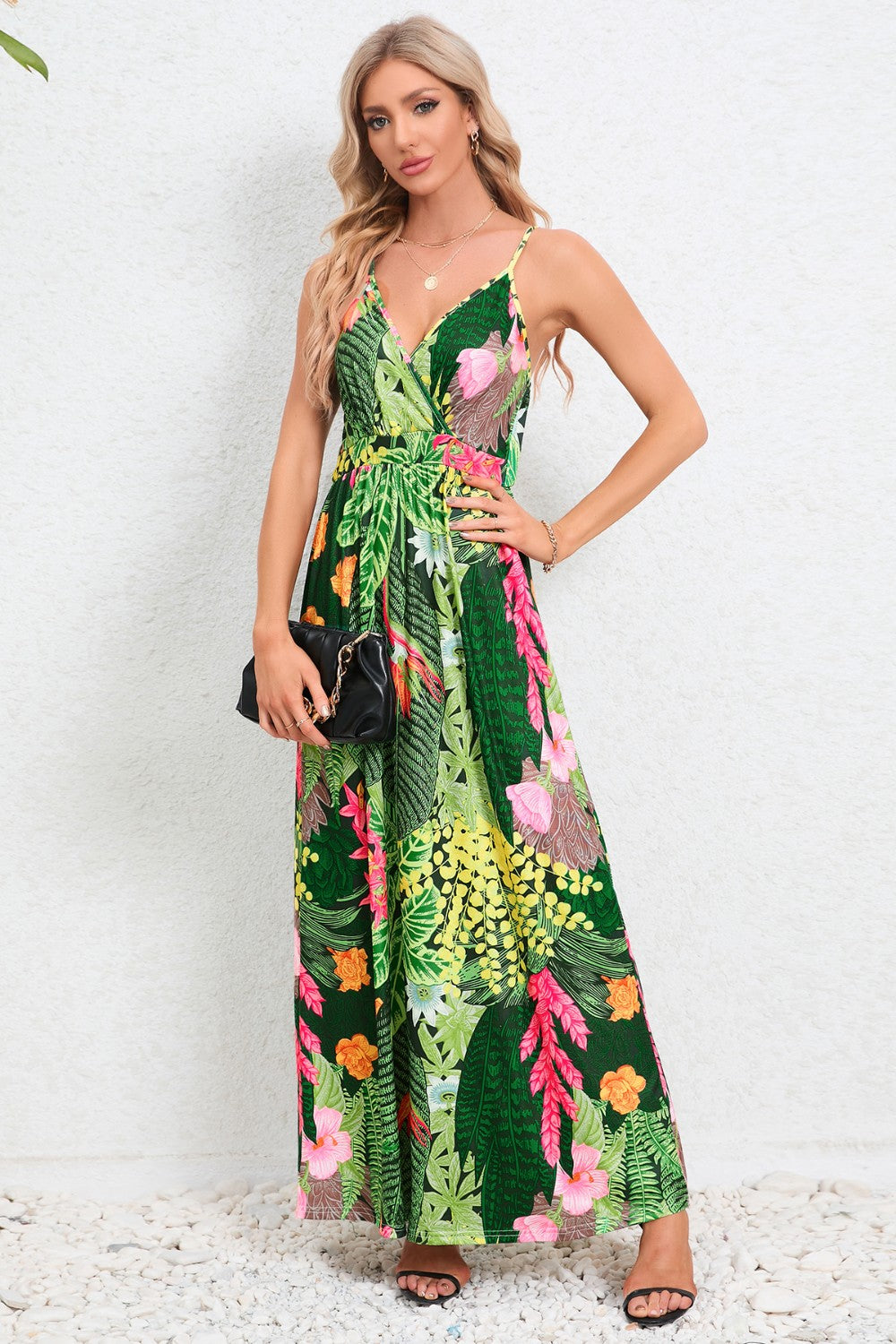 Regular & Plus Size Printed Surplice Maxi Dress