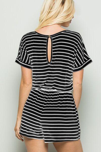 Regular and Full Size Striped Round Neck Short Sleeve Romper