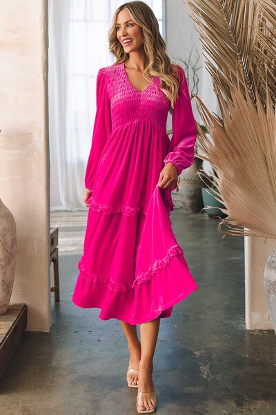 Hot Pink Frill Tiered Dress