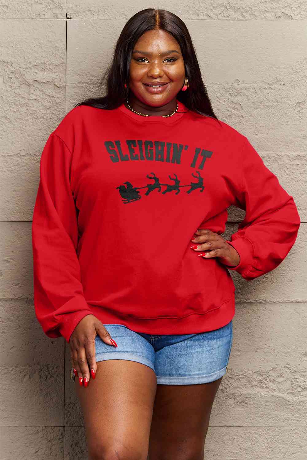 Regular and Curvy Size SLEIGHIN' IT Graphic Sweatshirt