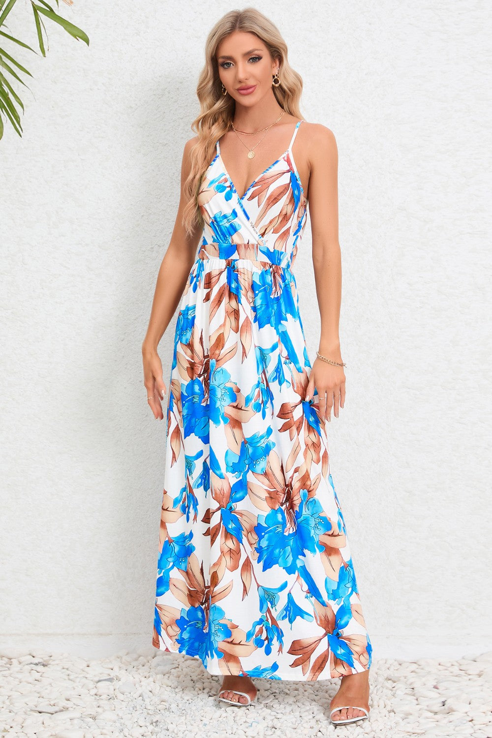 Regular & Plus Size Printed Surplice Maxi Dress