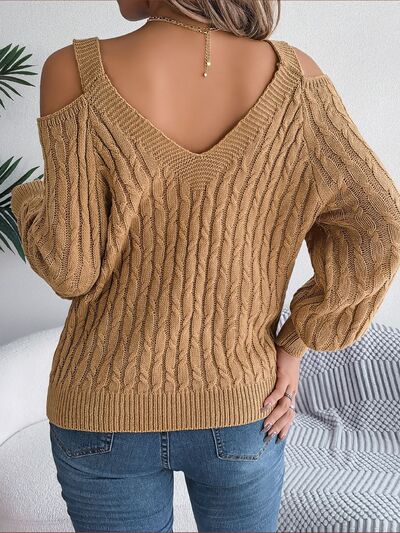 Flirty Cable-Knit Cold Shoulder Long Sleeve Sweater