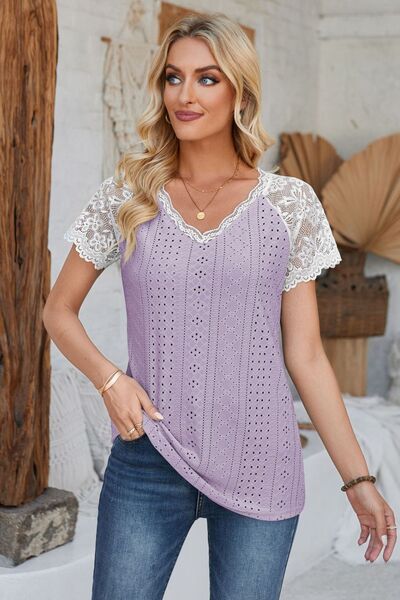 Regular and Plus Size Eyelet Lace Sleeve Top