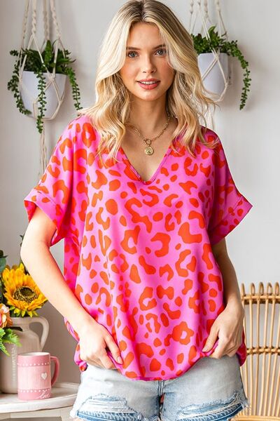 Trendy Leopard Short Sleeve Woven Top