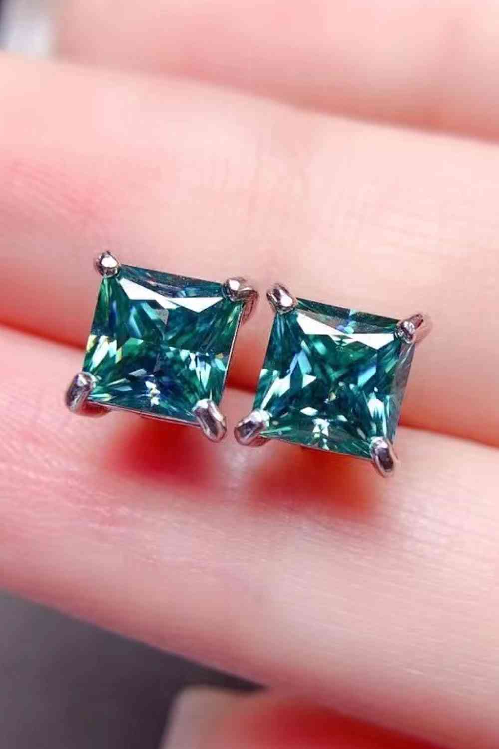 Gorgeous 2 Carat Square Moissanite Four-Prong Earrings