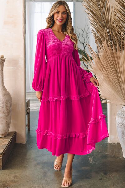 Hot Pink Frill Tiered Dress