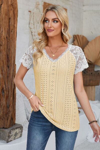 Regular and Plus Size Eyelet Lace Sleeve Top