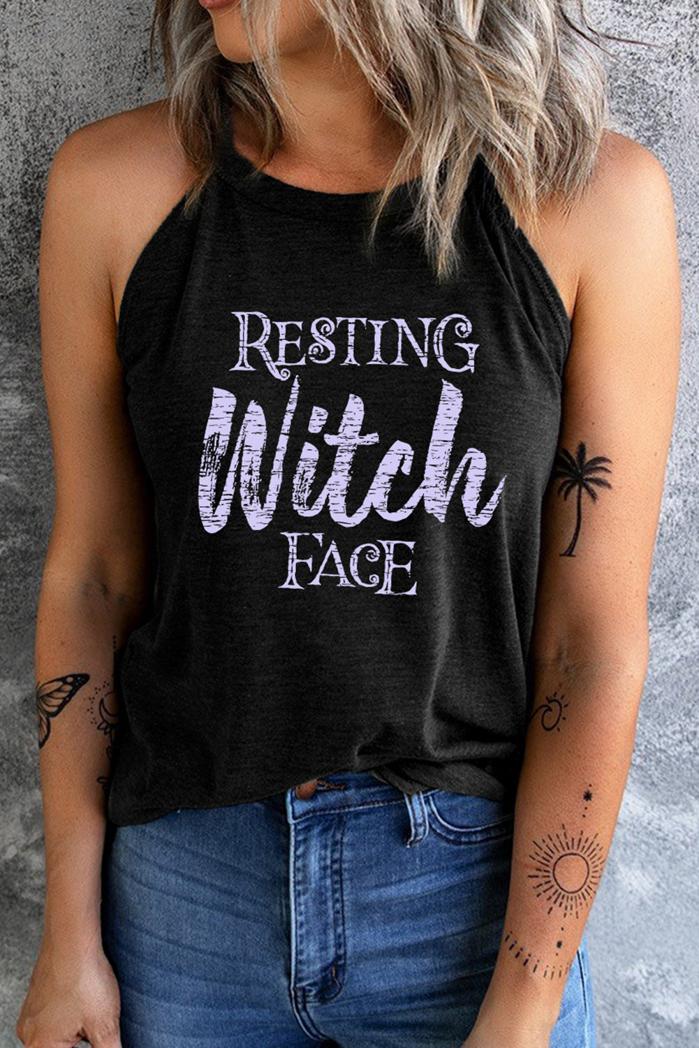 Regular & Plus Size RESTING WITCH FACE Graphic Tank Top