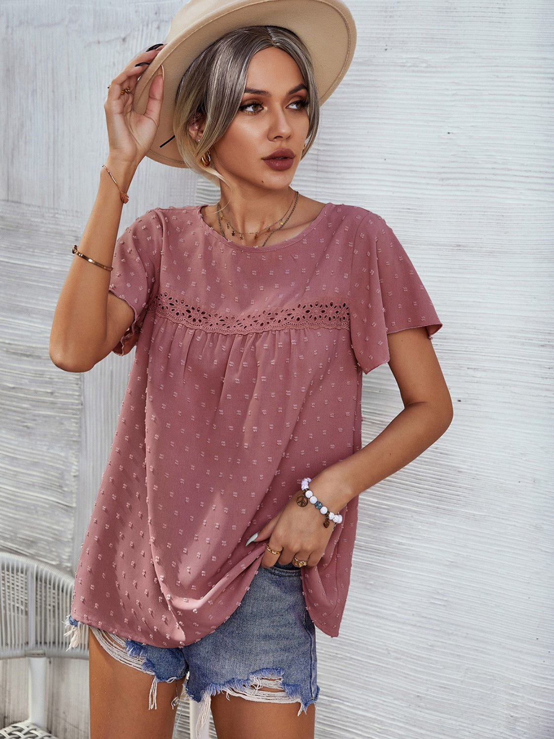 Lace Detail Short Sleeve Blouse