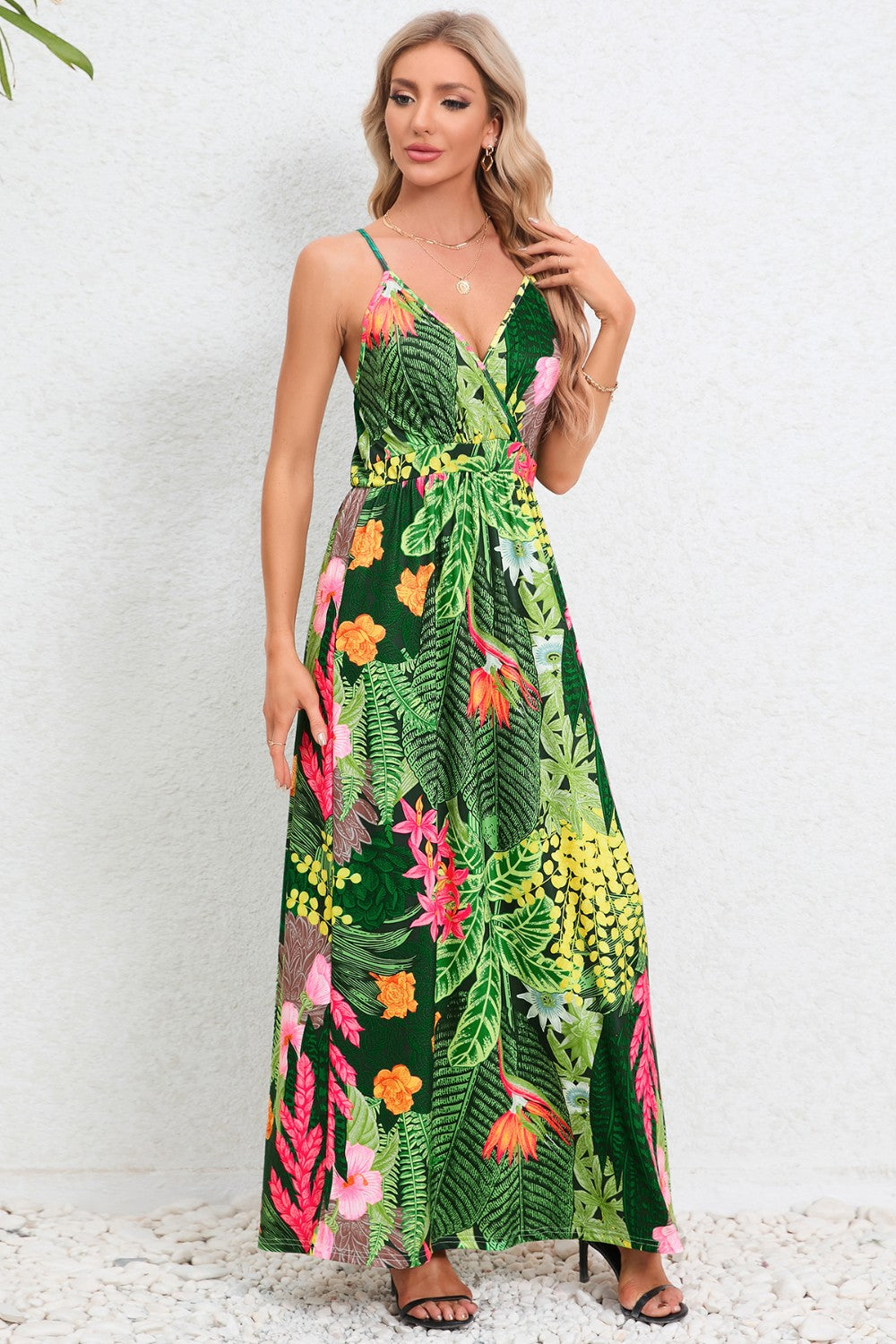 Regular & Plus Size Printed Surplice Maxi Dress