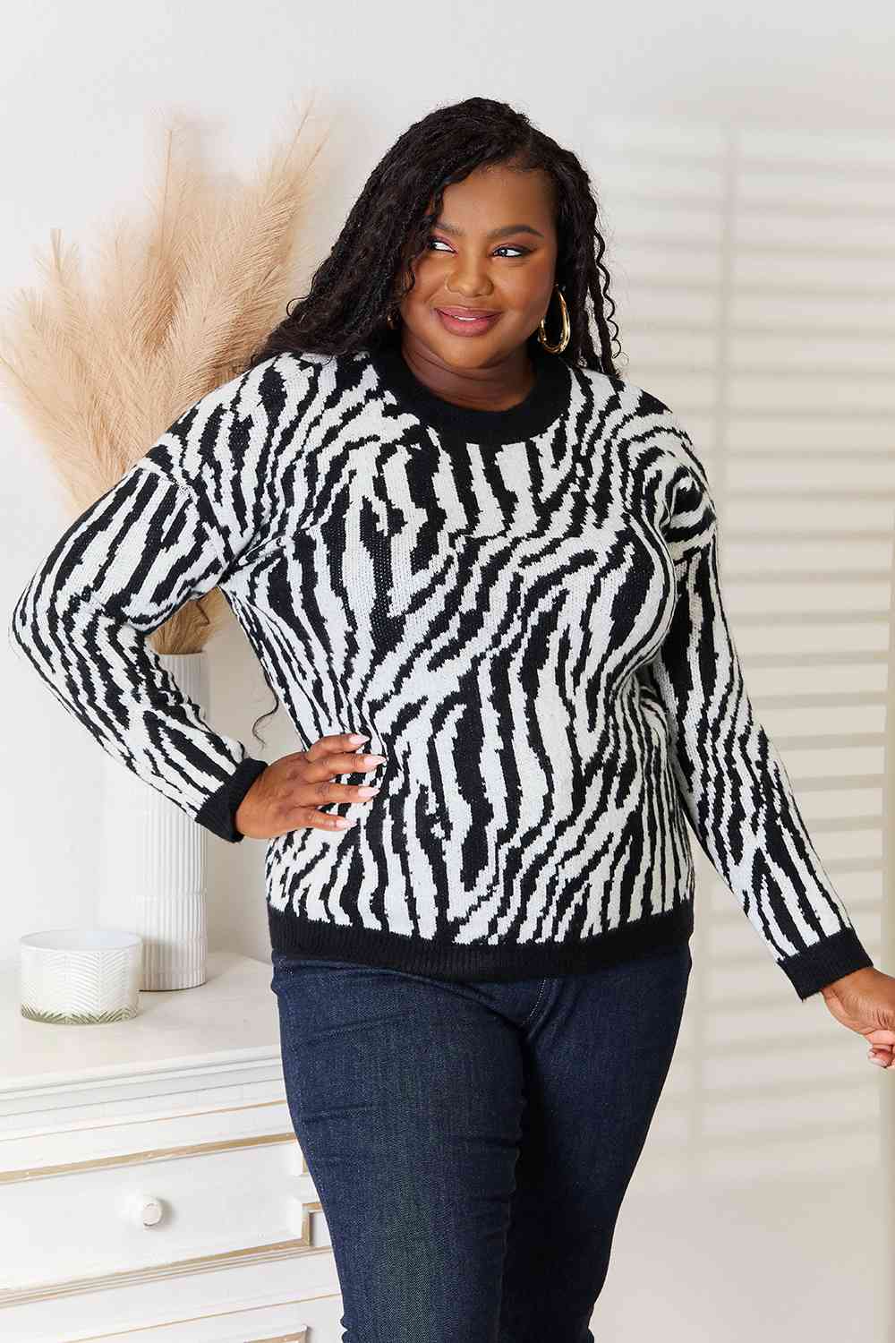 Regular and Curvy Size Zebra Print Sweater