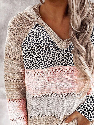 Leopard Print Drawstring Hooded Sweater