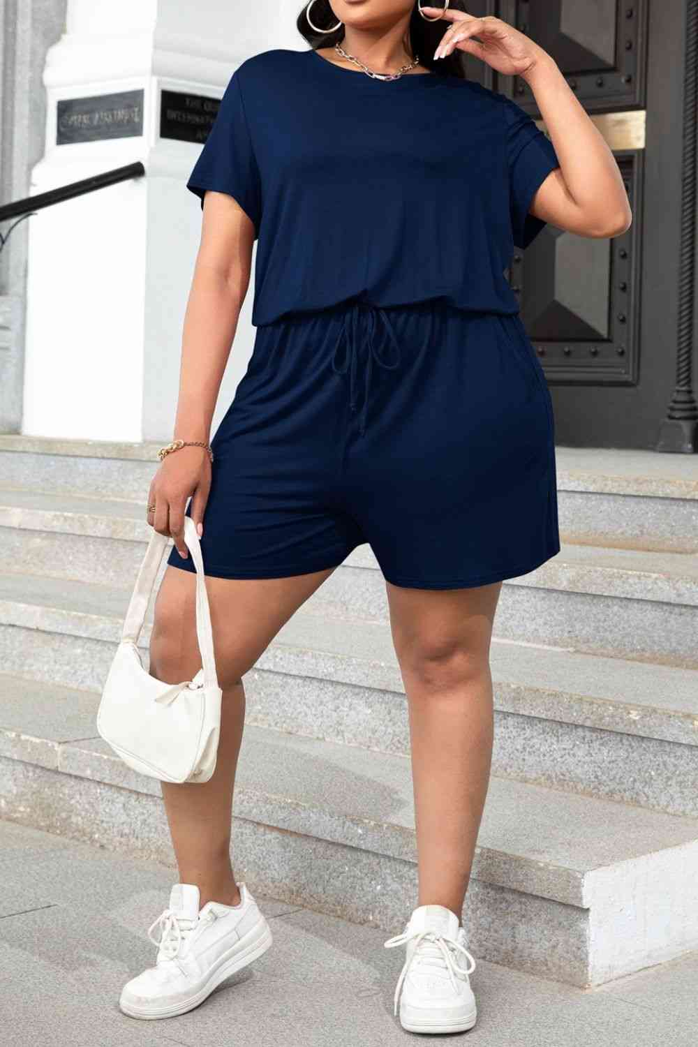 Chic & Curvy Drawstring Waist Romper with Pockets