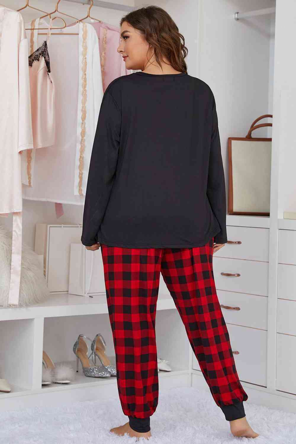 Cozy Heart Graphic Top and Plaid Joggers Lounge Set