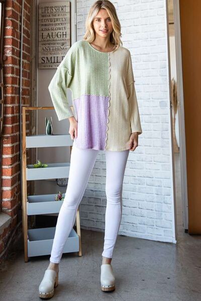 Color Block Round Neck Blouse