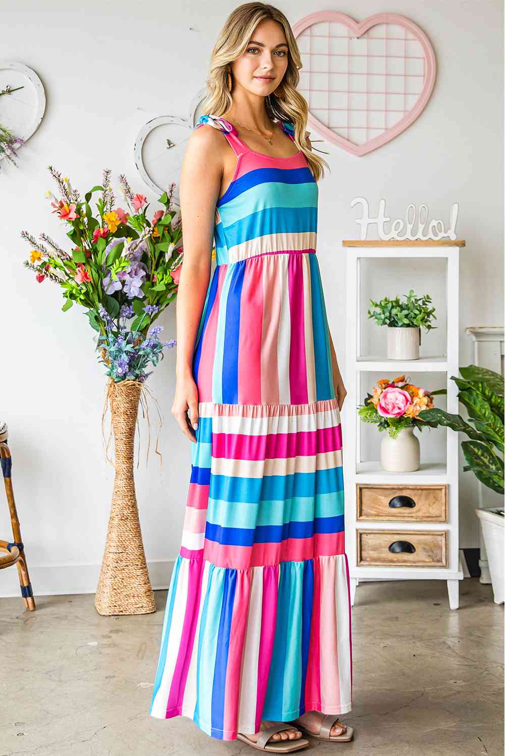 Multicolored Striped Sleeveless Maxi Dress