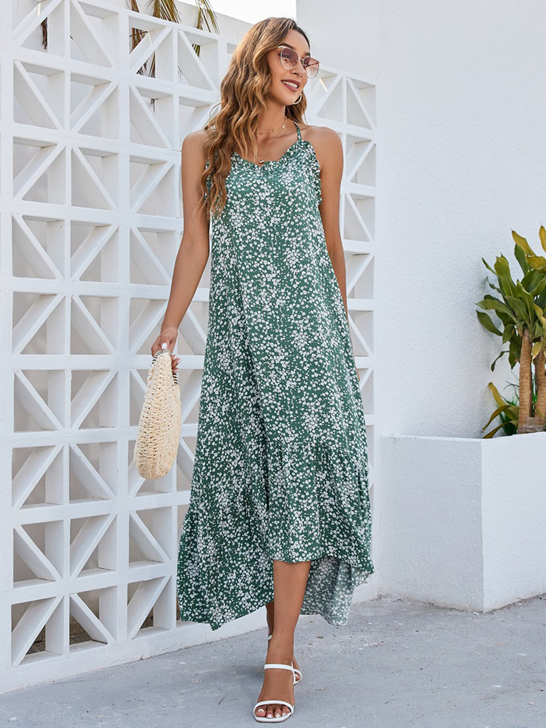 Floral Scoop Neck Midi Cami Dress