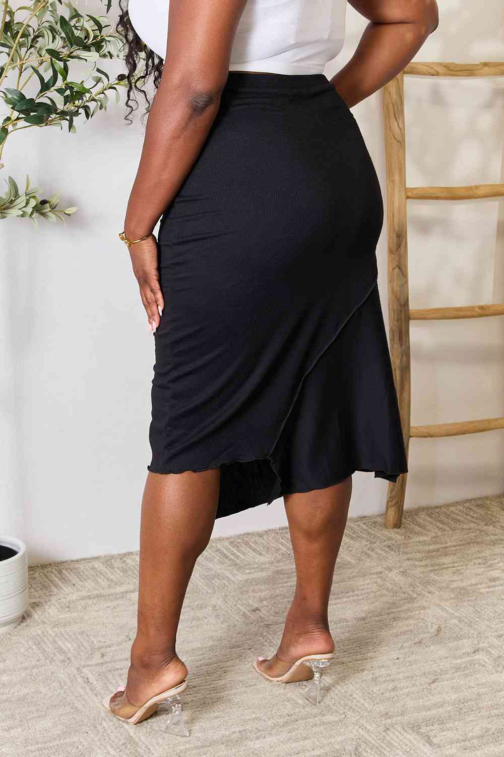 Flattering  Full Size High Waist Midi Skirt