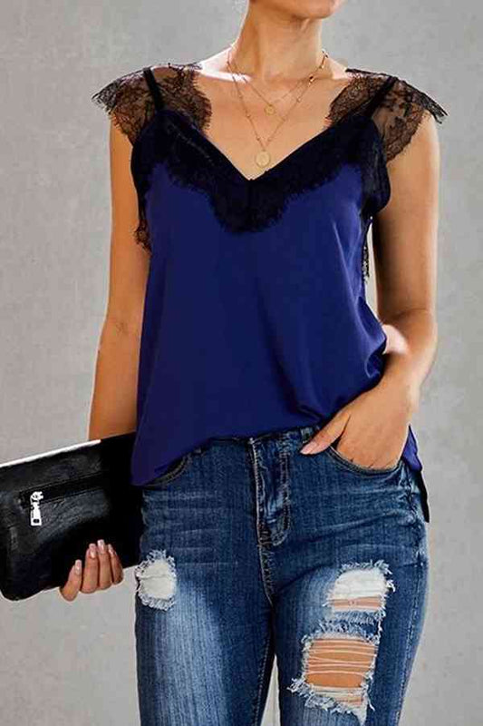 Lace Trim Sweetheart Neck Blouse