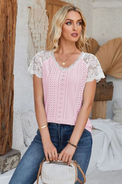 Regular and Plus Size Eyelet Lace Sleeve Top