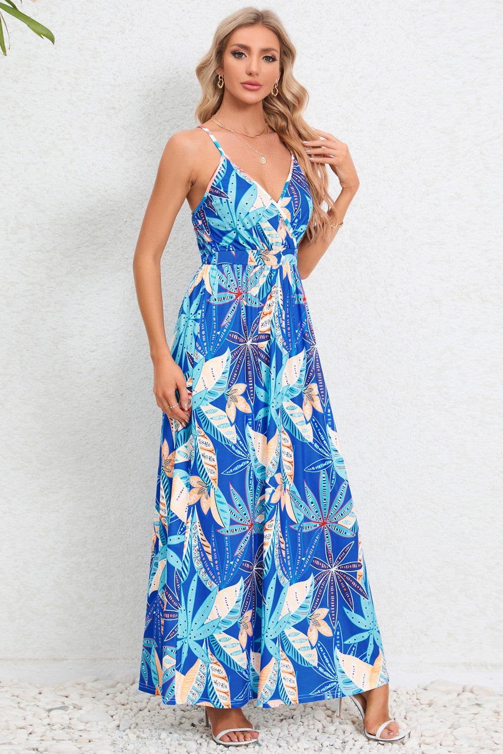 Regular & Plus Size Printed Surplice Maxi Dress