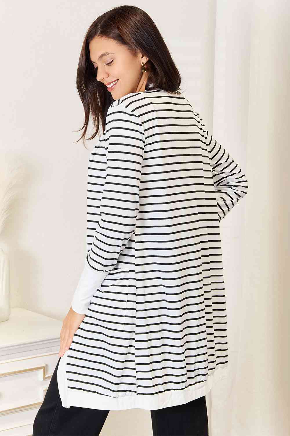 Chic Striped Open Front Longline Cardigan