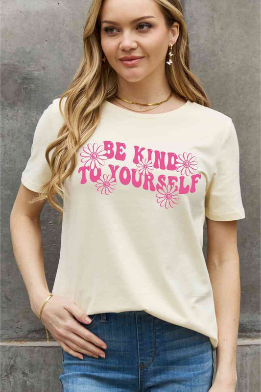 Regular and Curvy Size BE KIND TO YOURSELF Flower Graphic Cotton Tee